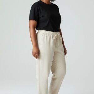 Raey Cream Drawstring Pants Cotton Linen Blend Pull On Relaxed Fit Women’s